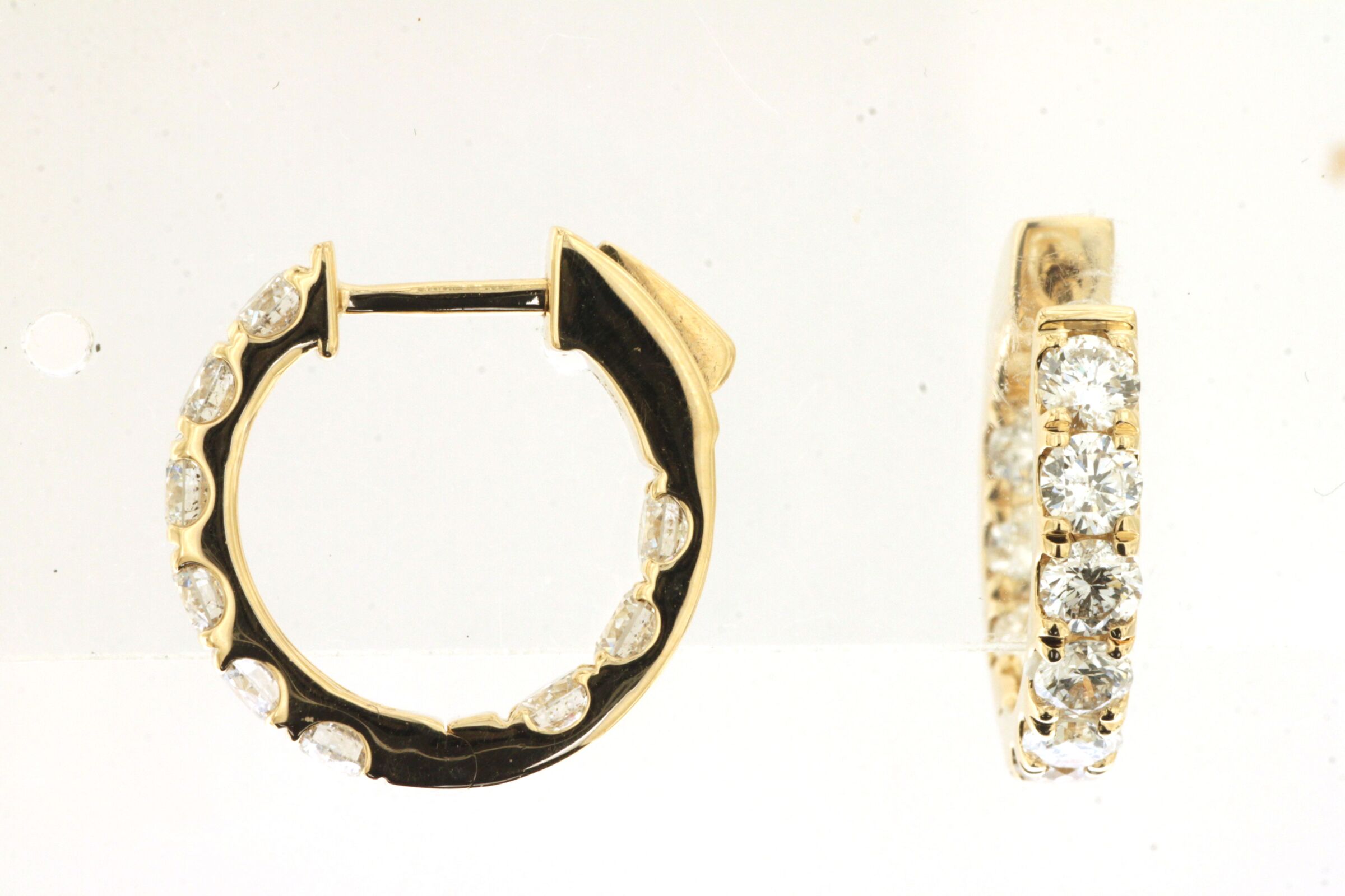 2.00cttw Round Diamond (G/SI1) Inside Out Hoop Earrings Prong Set in 14K Yellow Gold, 16mm