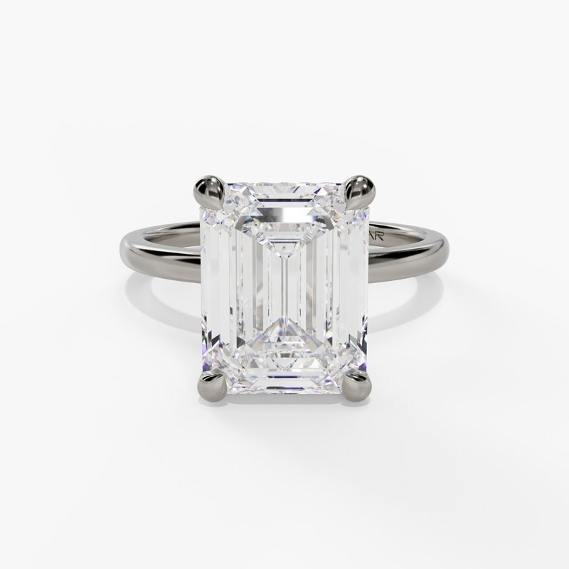 2.10ct Emerald Cut Lab Grown Diamond (E/VVS2) with 0.06cttw Natural Diamond Hidden Halo Prong Set in 14K White Gold