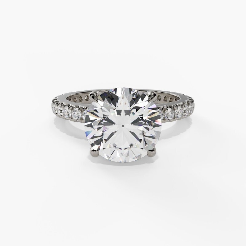 2.20ct Round Lab Grown Diamond (F/VS1) with 0.47cttw Natural Diamond Shank and Hidden Halo Accents in 14K White Gold