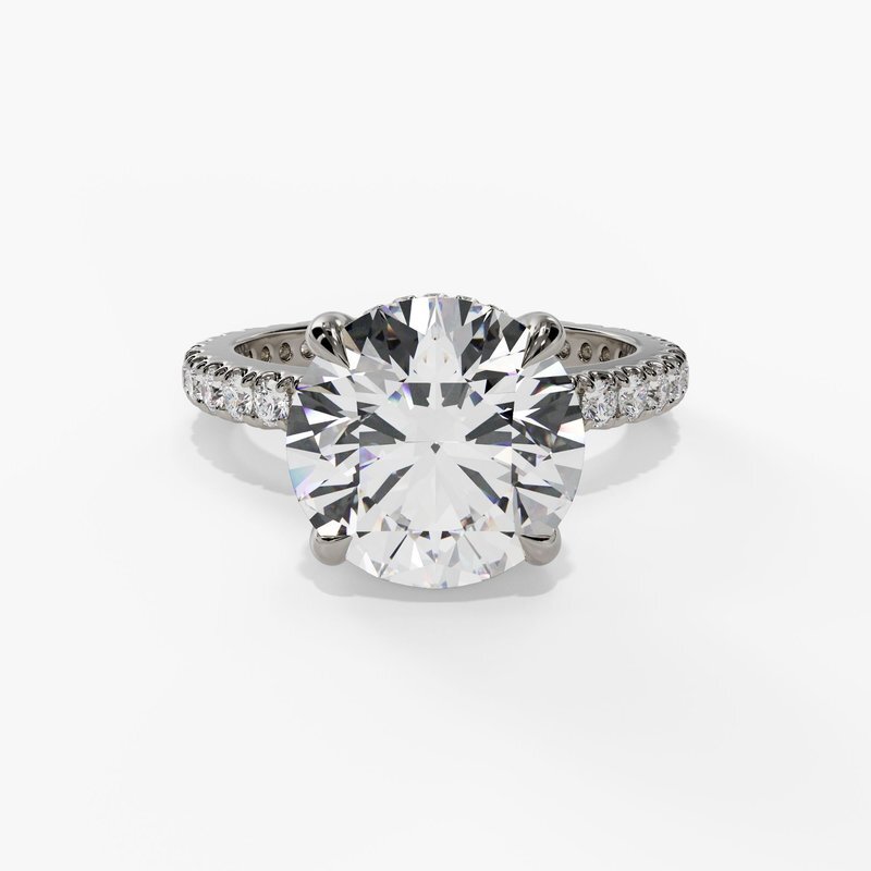 2.50ct Round Lab Grown Diamond (E/VS1) with 0.46cttw Natural Diamond Shank and Hidden Halo Accents in 14K White Gold