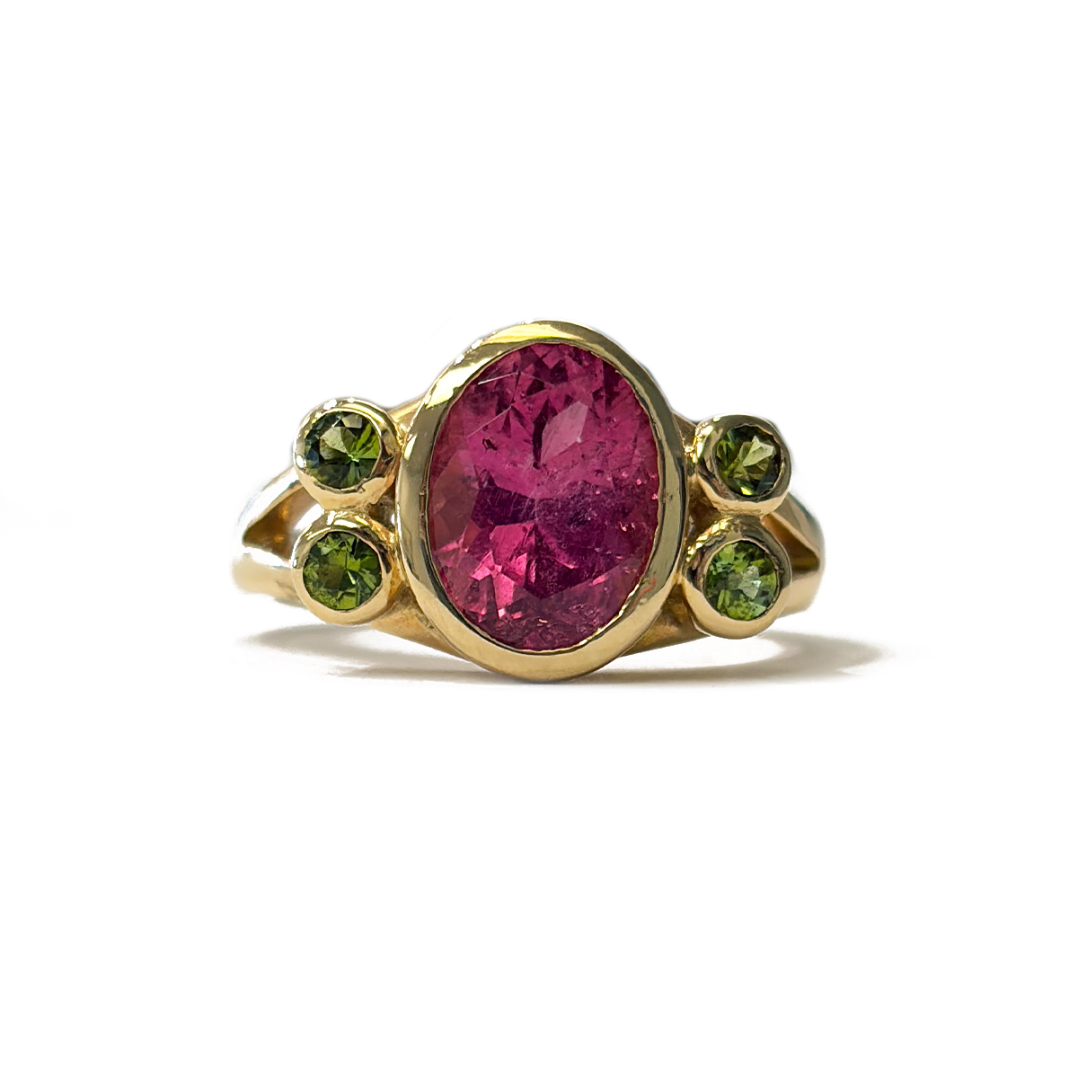 2.85cttw Multicolor Maine Tourmaline Ring Bezel Set in 14K Yellow Gold