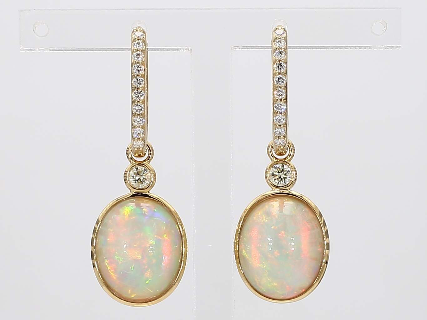 5.20cttw Oval Opal Drop Earrings with 0.34cttw Diamond Accents in 14K Yellow Gold 
