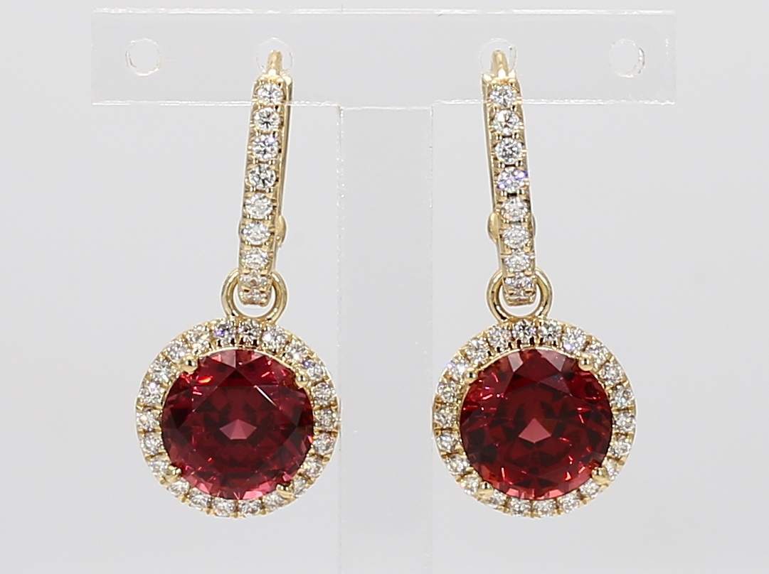 5.41cttw Round Cut Malaya Garnet Drop Earrings with 0.47cttw Diamond Accents Prong Set in 14K Yellow Gold