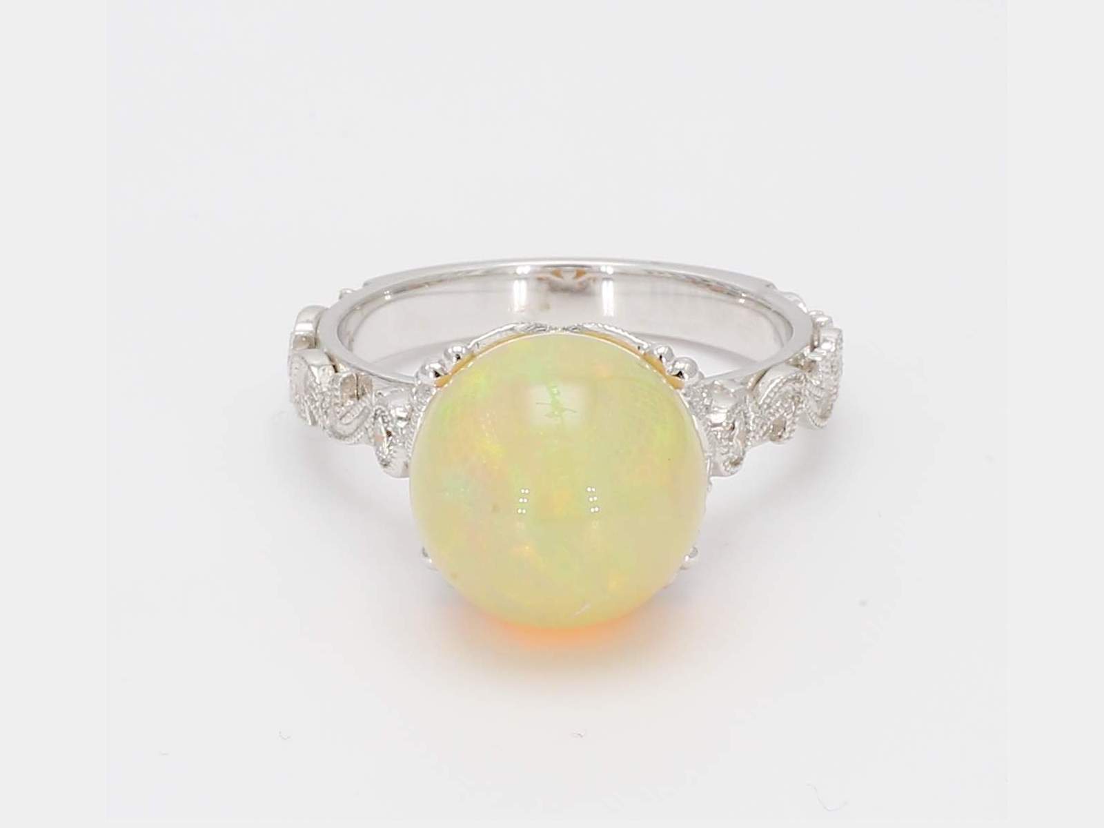 5.84ct Sphere Opal Ring with 0.07cttw Diamond Accents Prong Set in 14K White Gold