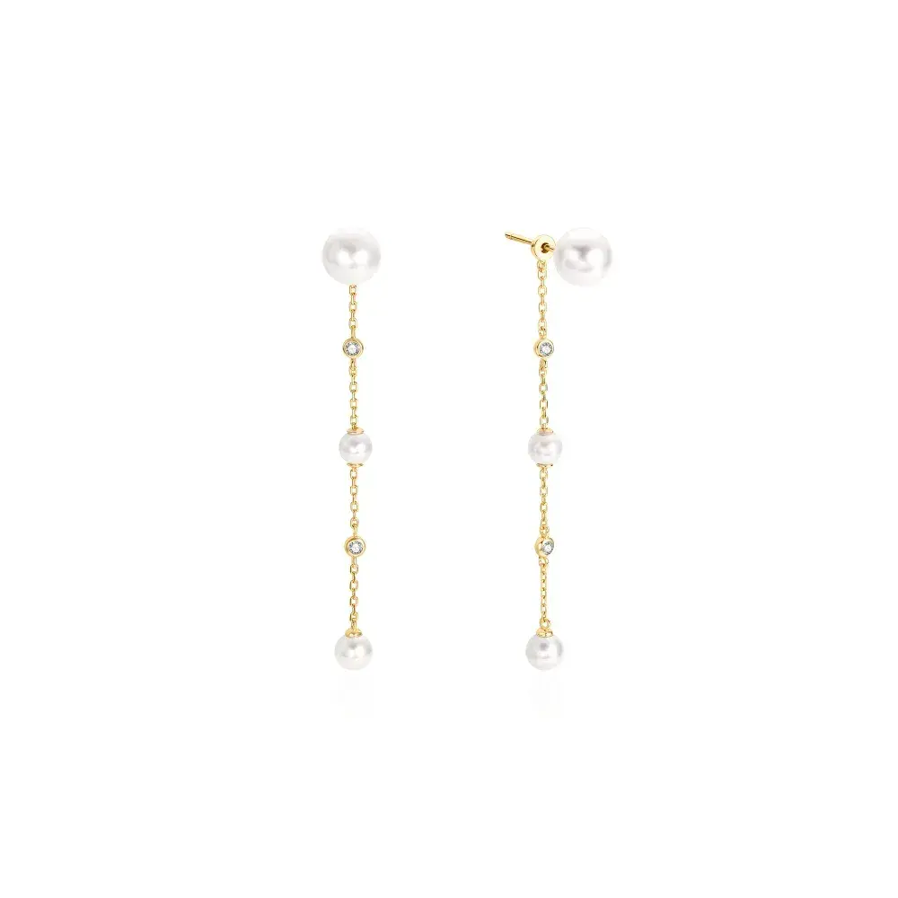 Ania Haie Cascade Shell Pearl and CZ Stud Drops in Sterling Silver with Gold Plate