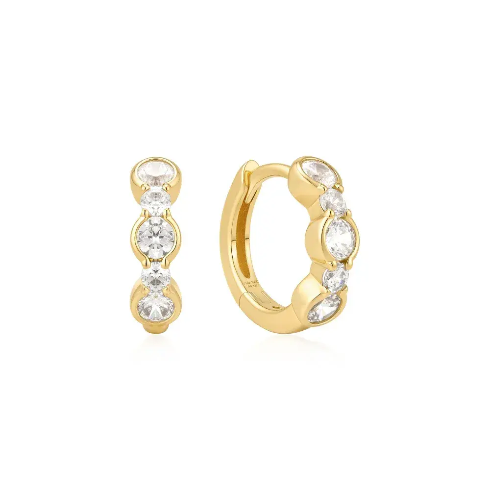 Ania Haie Half Bezel CZ Huggie Hoop Earrings in Sterling Silver with Gold Plate