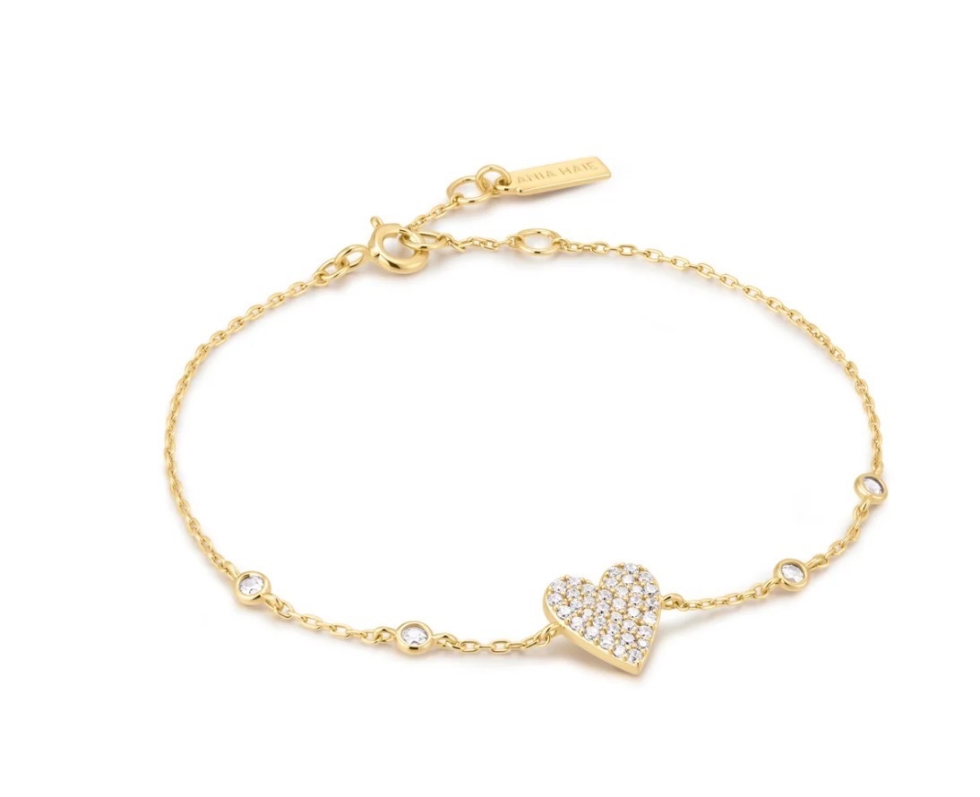 Ania Haie Pavé Heart with Bezel Stations Bracelet in Sterling Silver with Gold Plate
