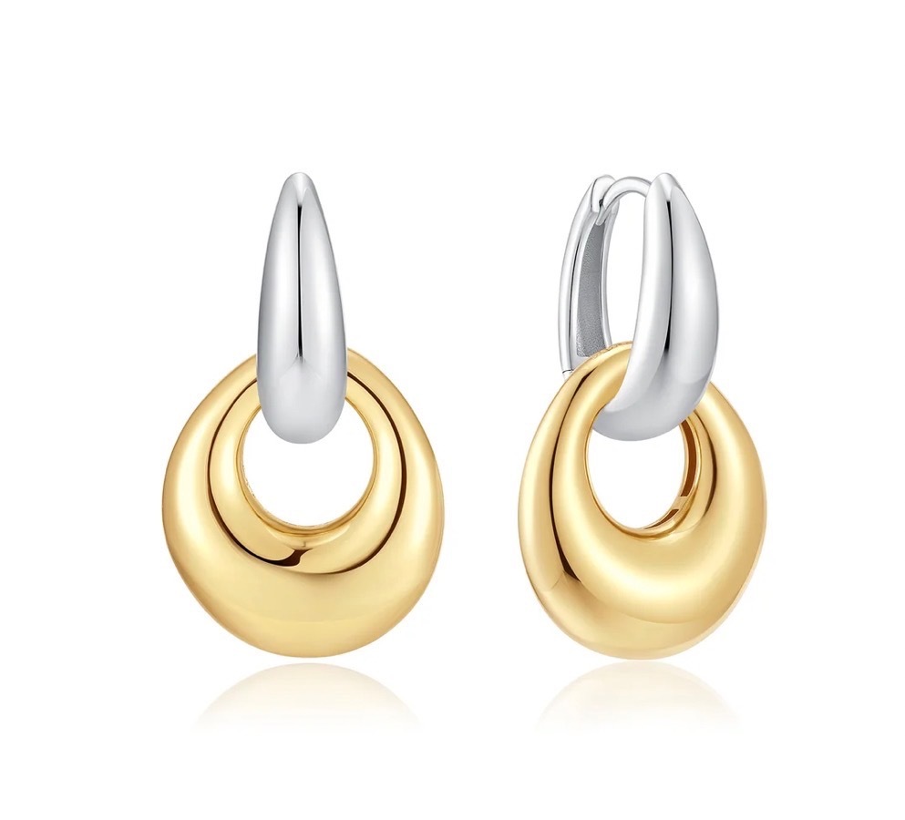 Ania Haie Two Tone Organic Dome Pebble Drop Earrings in Sterling Silver and Sterling with Gold Plate