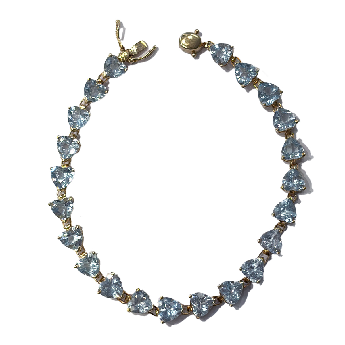 Aquamarine Estate Bracelet Featuring 14.66cttw Heart Shaped Aquamarine Prong Set in 14K Yellow Gold with a Double Figure Eight Closure, 7.5