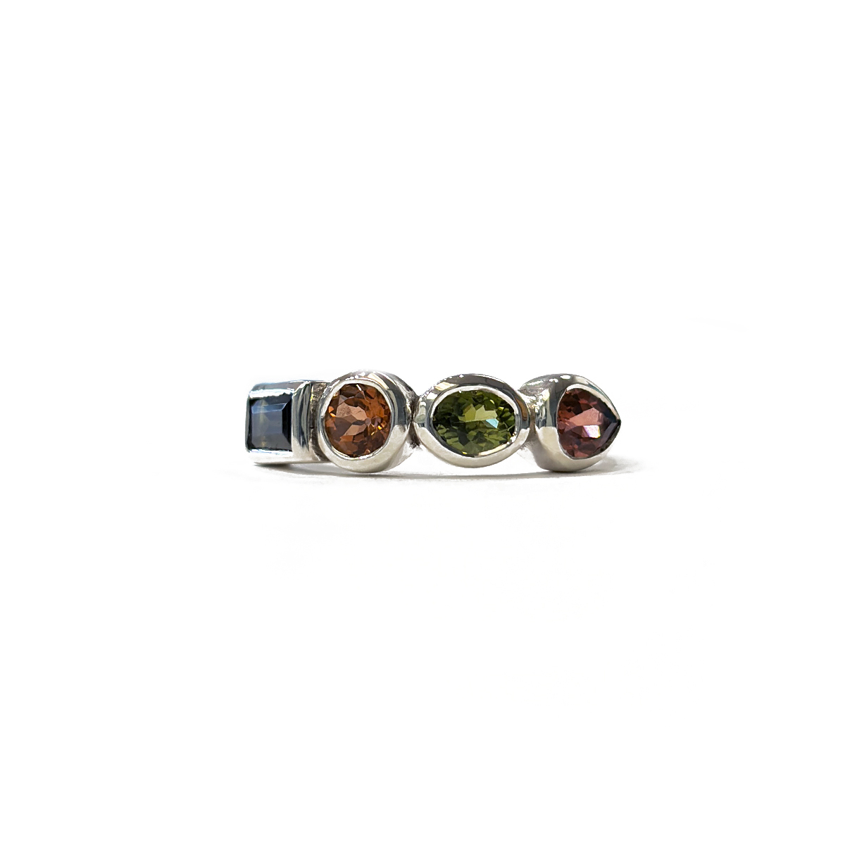 Faceted Four Stone Multicolor Tourmaline Stacker Ring Bezel Set in Sterling Silver