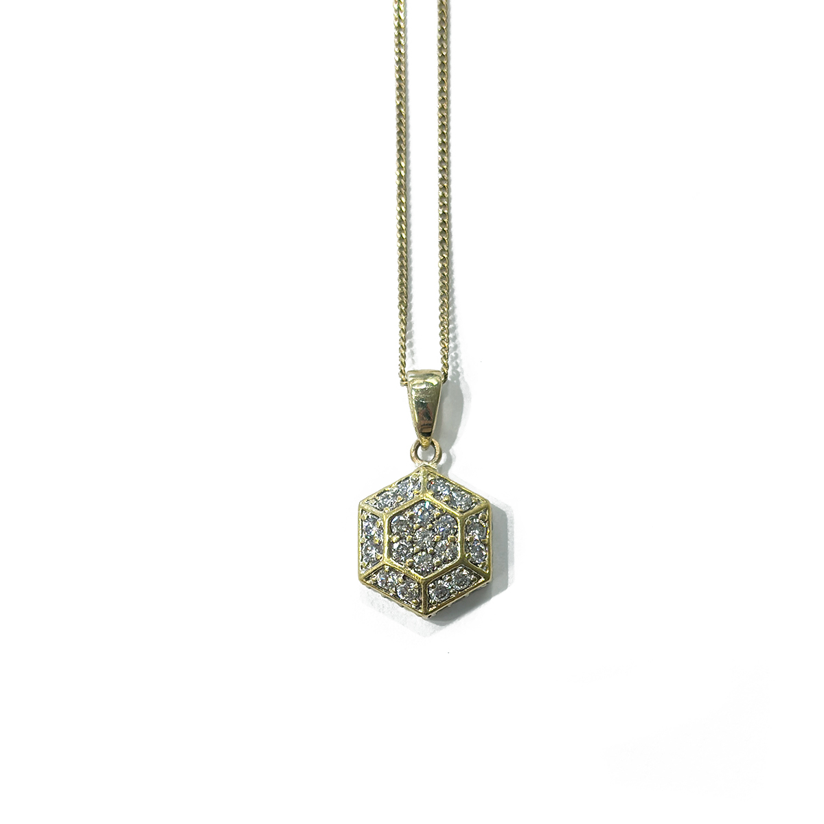 Hexagonal Estate Pendant featuring 0.50cttw Diamonds Pavé Set in 18K Yellow Gold on an 18 Chain