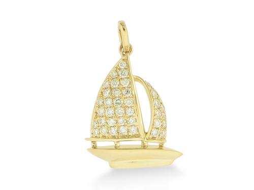 Sailboat pendant set with .34cttw of diamonds in 14k yellow gold 18 14k gold box chain