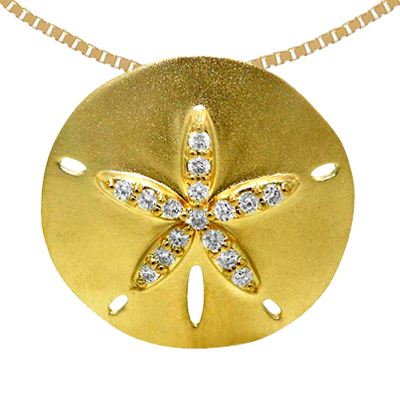Sandollar Pendant with .16cttw of Diamonds in 14K Yellow Gold on 14K Yellow Gold Box Chain