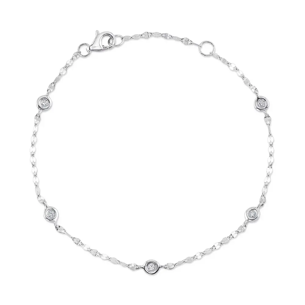 Shy Creation 0.10cttw Bezel Set Diamond By the Yard Bracelet Sparkle Chain in 14K White Gold