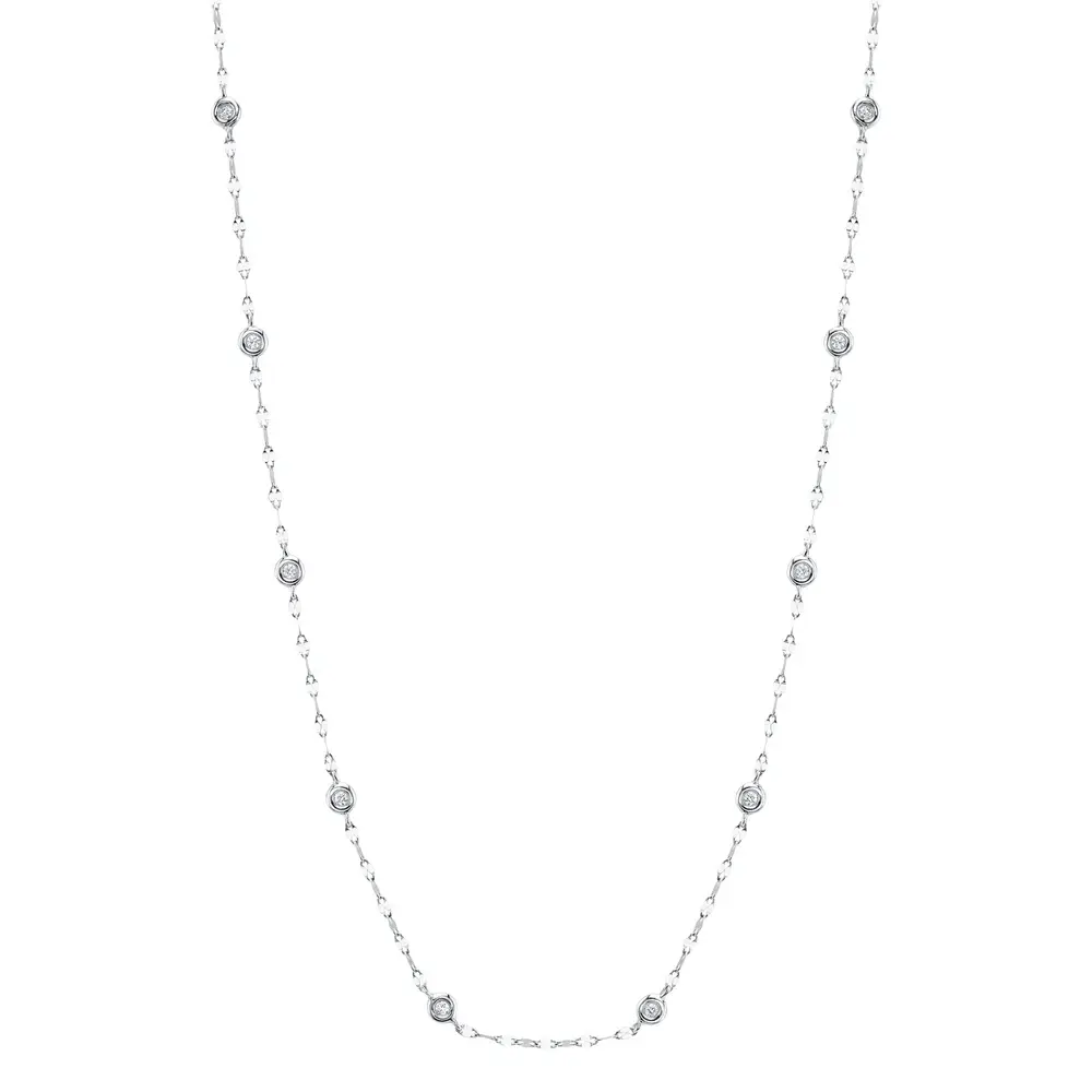 Shy Creation 0.20cttw Diamonds by the Yard Sparkle Chain Necklace in 14K White Gold