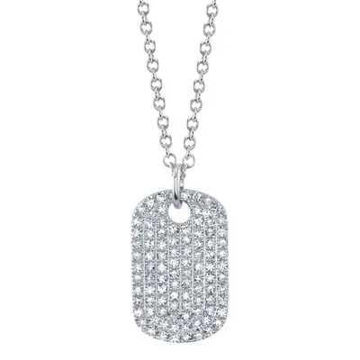 Shy Creation 0.22cttw Pavé Diamond Dog Tag Necklace in 14K White Gold on an Adjustable Chain