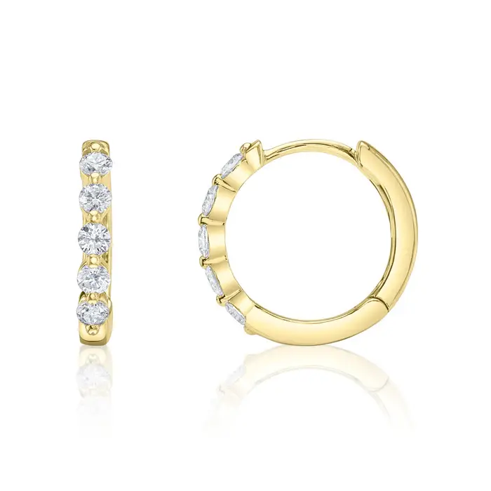 Shy Creation 0.24cttw Diamond Share Prong Huggie Hoop Earrings in 14K Yellow Gold
