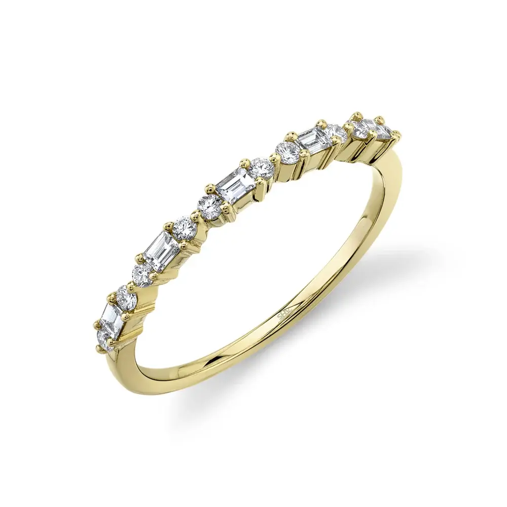 Shy Creation 0.25cttw Diamond Stacker Band Featuring Round and Baguette Diamonds in 14K Yellow Gold