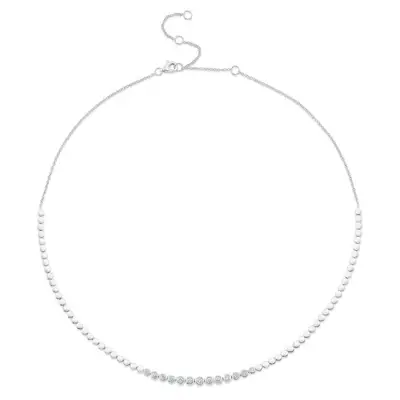 Shy Creation 0.46cttw Diamond Bezel Necklace in 14K White Gold with 14K White Beads