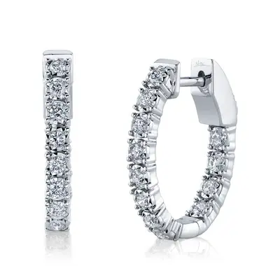 Shy Creation 0.47cttw Diamond Inside Out Oval Hoop Earring in 14K White Gold