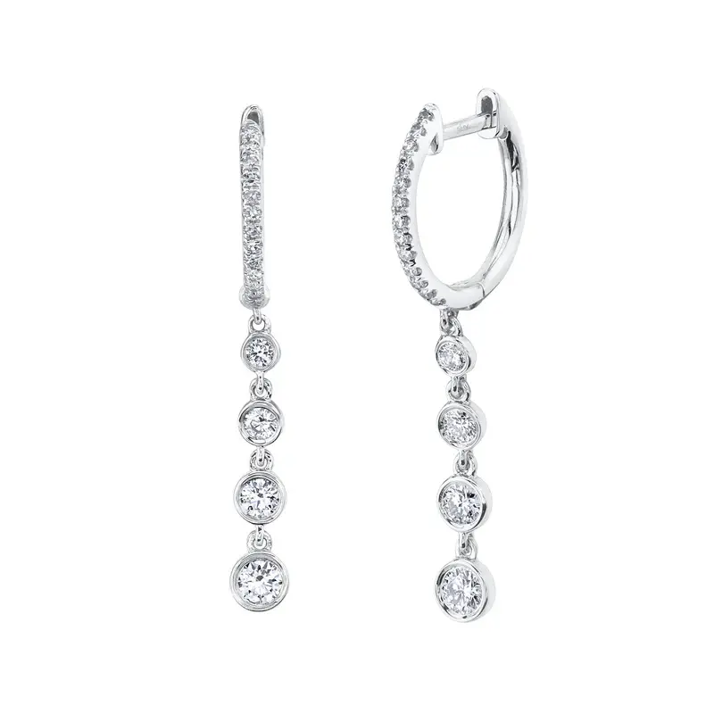 Shy Creations hoops set with .45cttw of diamonds on hoops and drop bezels in 14K white gold