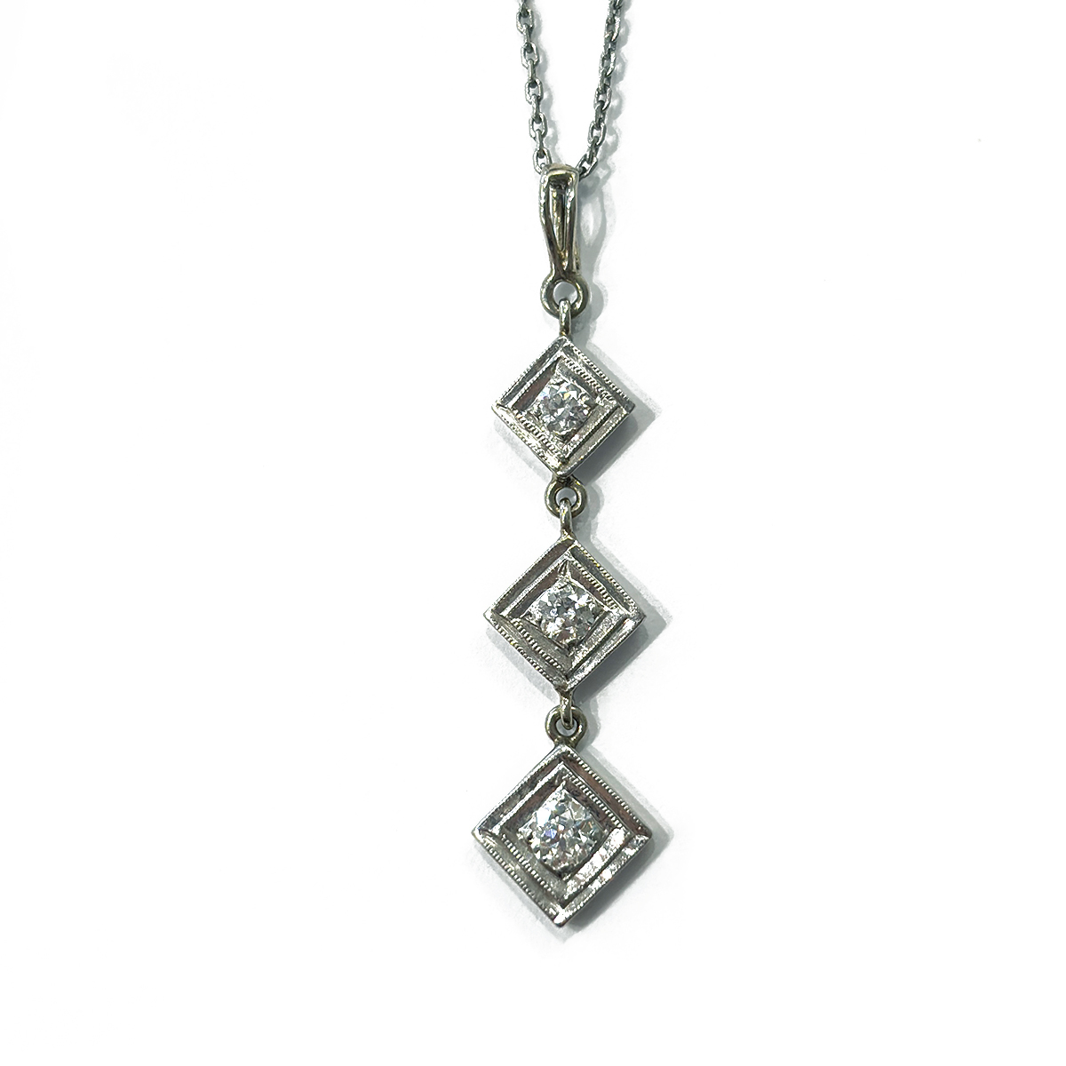 Three Tier Estate Pendant Featuring 0.96cttw Diamonds Prong Set in 14K White Gold on a 16 Chain