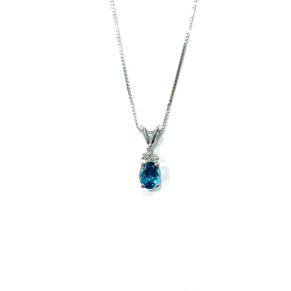 .95ct oval blue tourmaline set with .06cttw of diamonds in 14k white gold pendant 18 14k white gold box chain