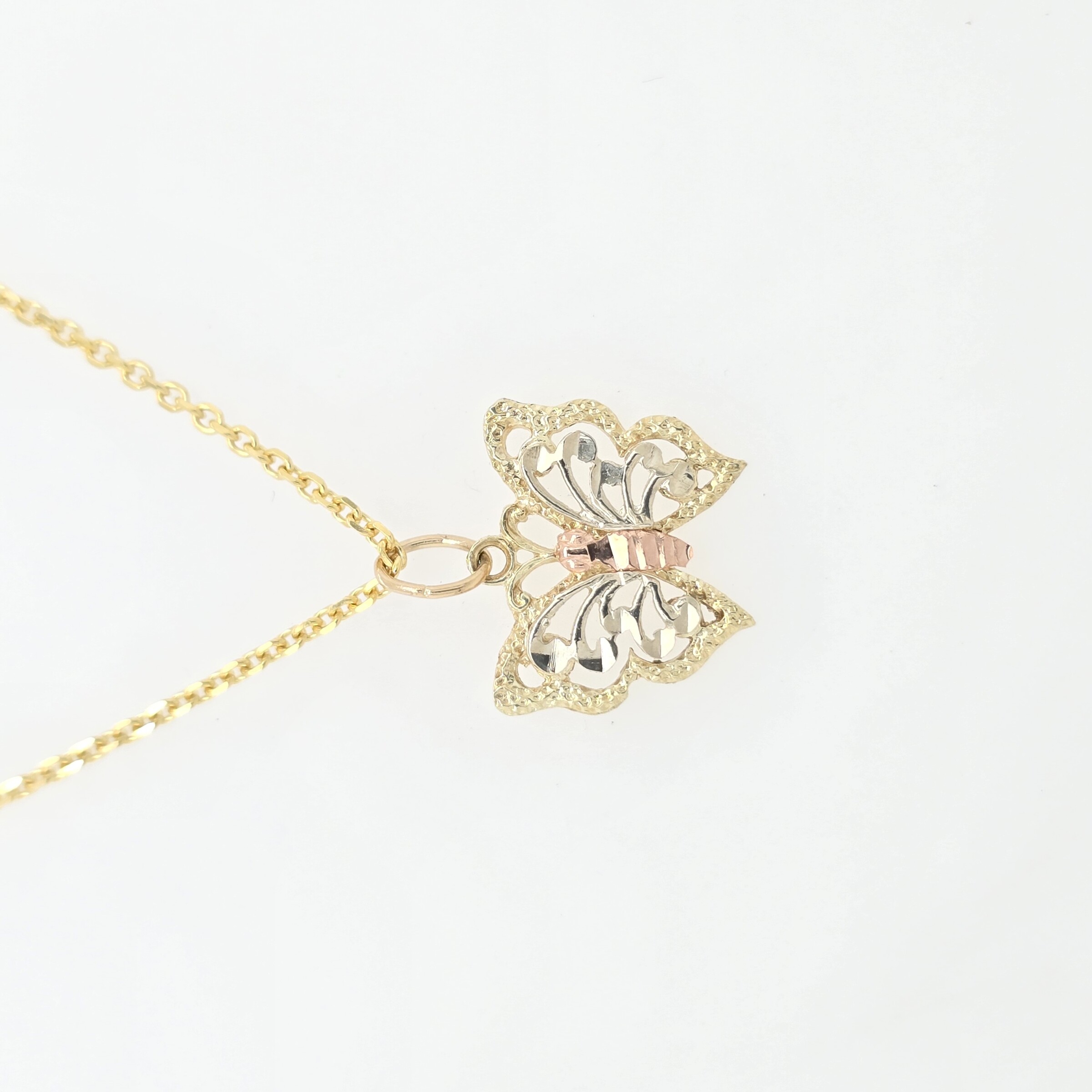 Vintage Butterfly Pendant, 14K Tri Color