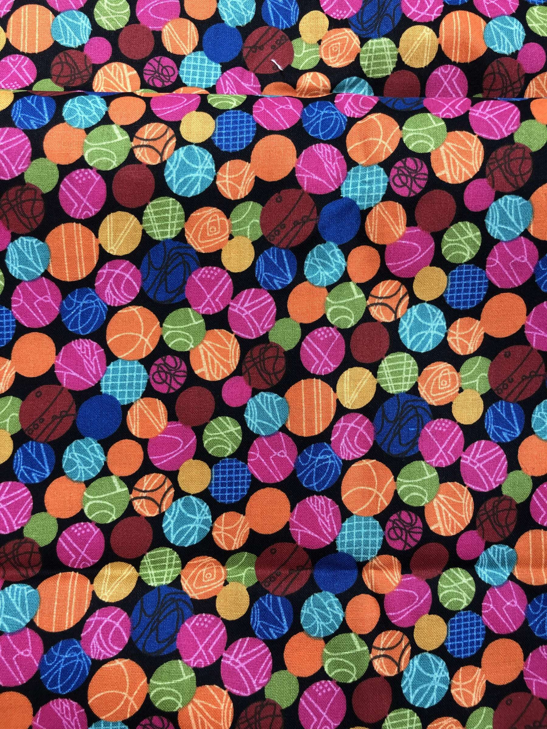 Colorshop by Cranston, geometric circle fabric, balls of yarn, 100% Cotton, Sewing, quilting