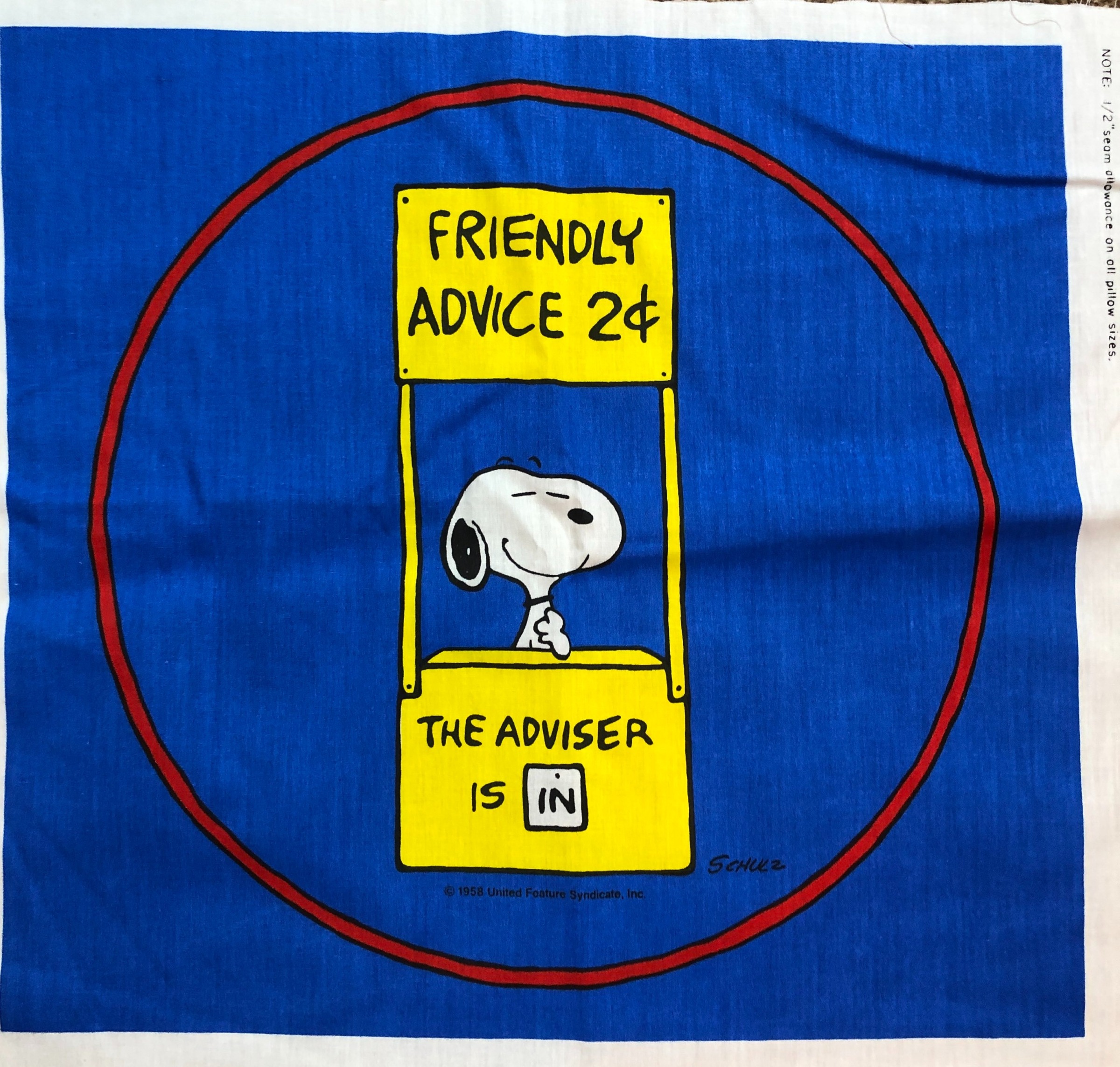 Licensed Snoopy The Doctor is InFabric Pillow Panel, 100% Cotton, FCI, vintage