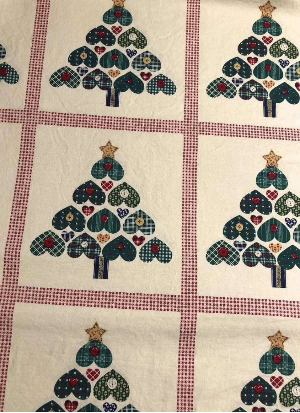 Vintage Scrappy Christmas Tree Fabric, quilting fabric, Sewing, crafting, Country Christmas, holiday fabric