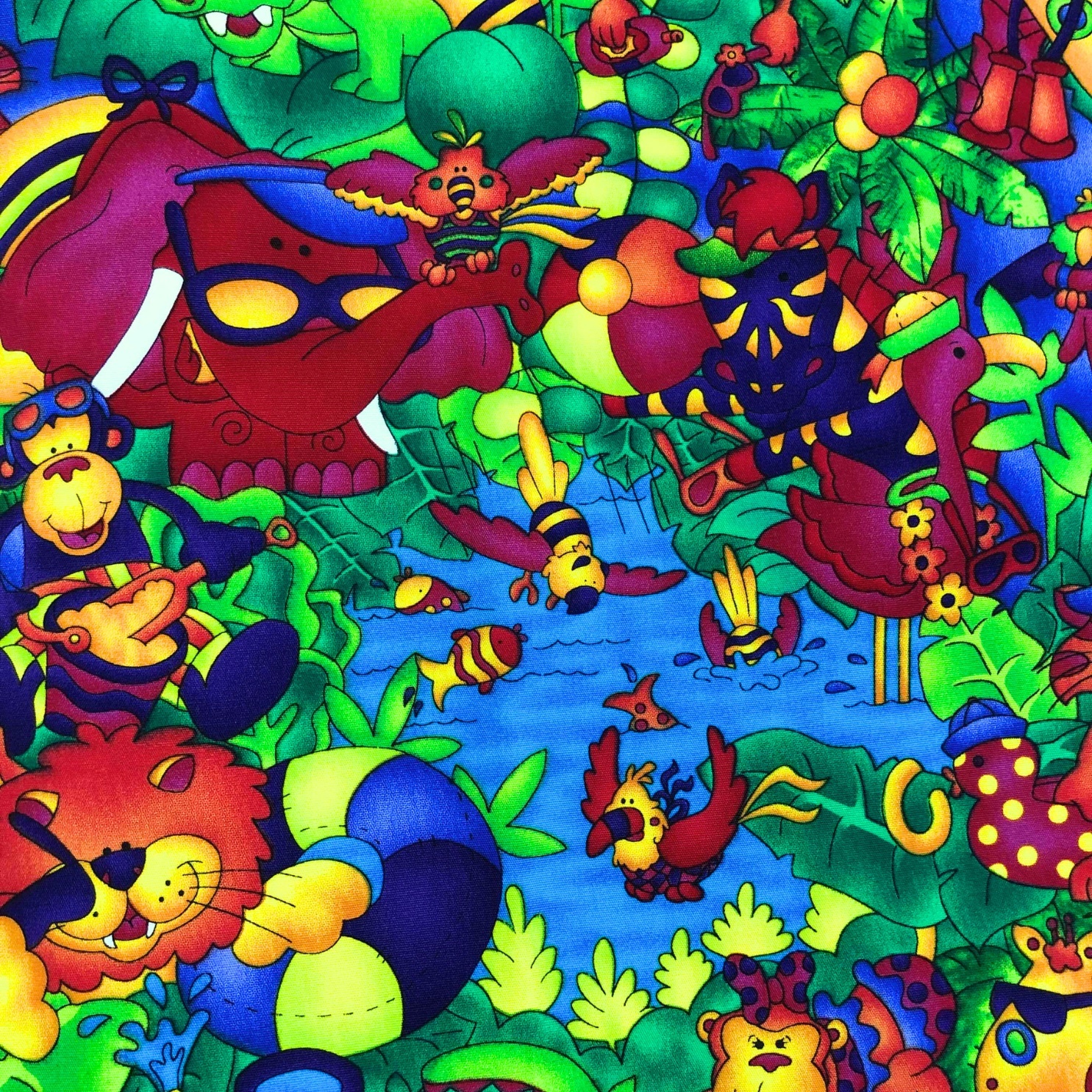 WIDE Colorful Safari Animal Fabric by Jelly Bean Junction, 100% Cotton