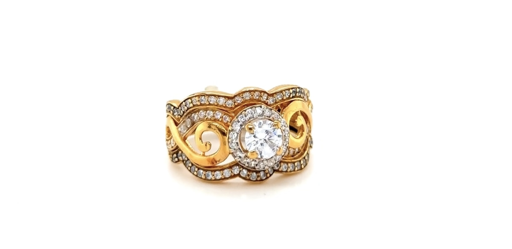 21 K RING   ENG.W/2 ROW WHITE STONES S 7.25 X  