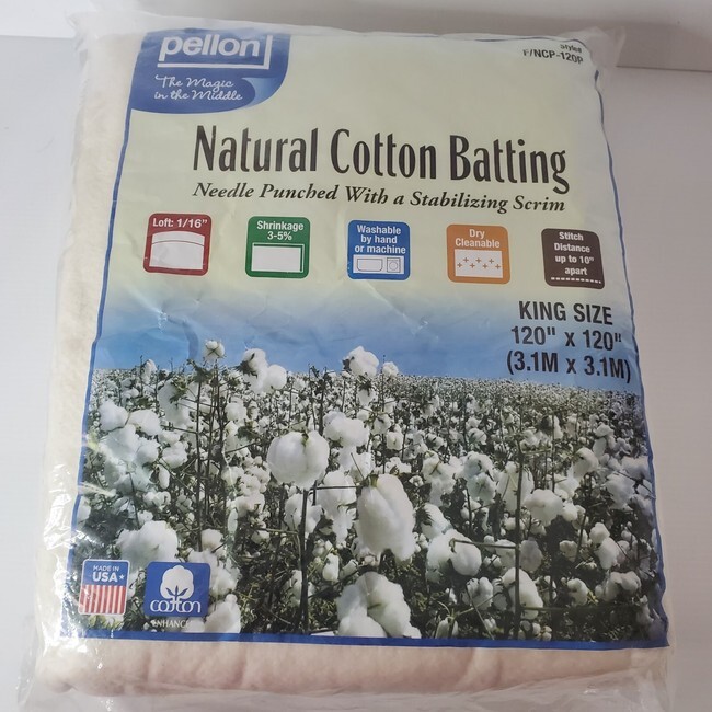 Pellon White Cotton Batting w/stabalizing Scrim King Size 120' x 120