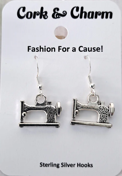 Sewing Machine Earrings Silver and Sterling Silver Hooks by Cork & Charm