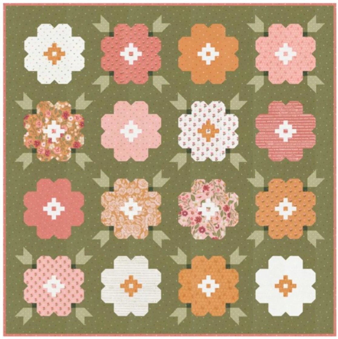 Vintage Blooms Quilt Kit (Green Dot Background), Finishes 76 1/2 x 76 1/2