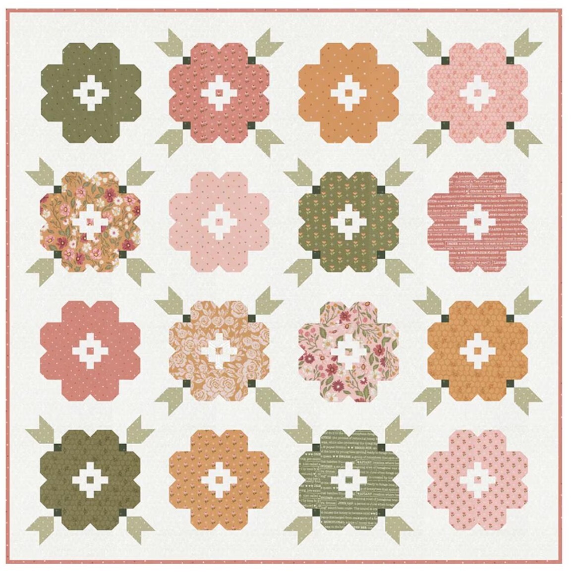 Vintage Blooms Quilt Kit (White Bees on White Background), Finishes 76 1/2 x 76 1/2