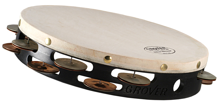 Grover Pro Percussion T2/GSPH Projection Plus 10-inch Double-row Tambourine with Silver and Bronze Jingles - Dark Stain