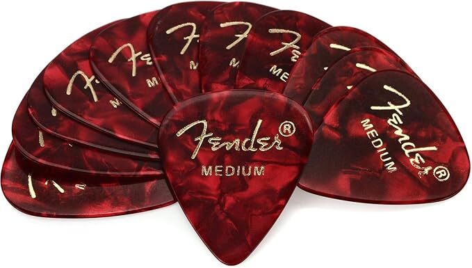 Fender Premium Celluloid Guitar Picks 351 Shape, Guitar Accessories, Red Moto, Medium, 12-Pack