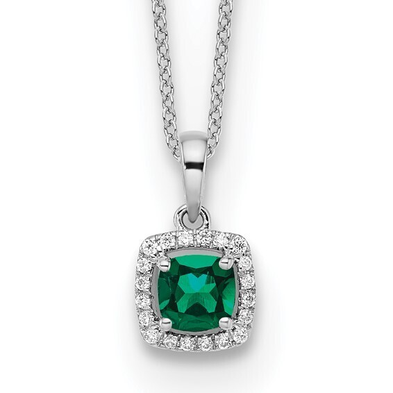 10k White Gold 1/10 carat Lab Grown Diamond Created Emerald18 inch Pendant Necklace