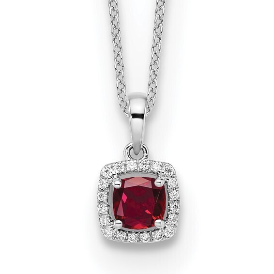 10k White Gold 1/10 carat Lab Grown Diamond Created Ruby 18 in Pendant Necklace