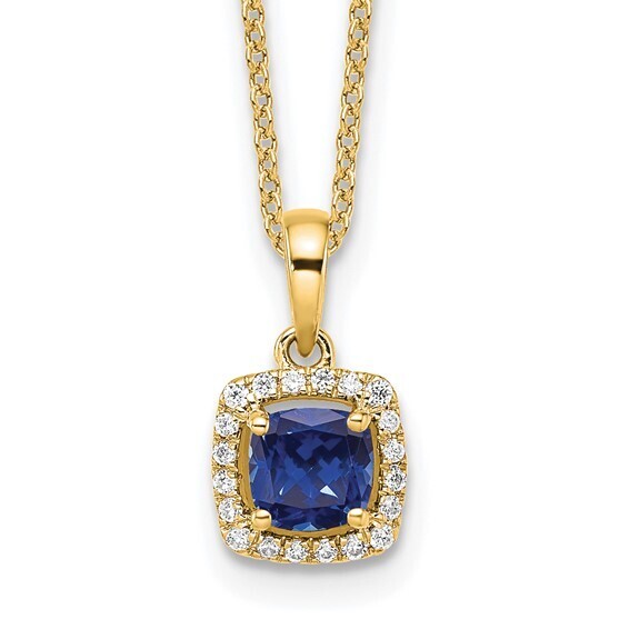 10k Yellow Gold 1/10 carat Lab Grown Diamond Created Sapphire 18 in Pendant Necklace