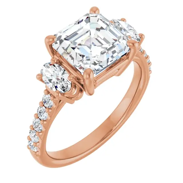 14K Rose Gold 3 ct Lab Grown Asscher center stone w/ 3/4 CTW Lab-Grown Diamond Engagement Ring