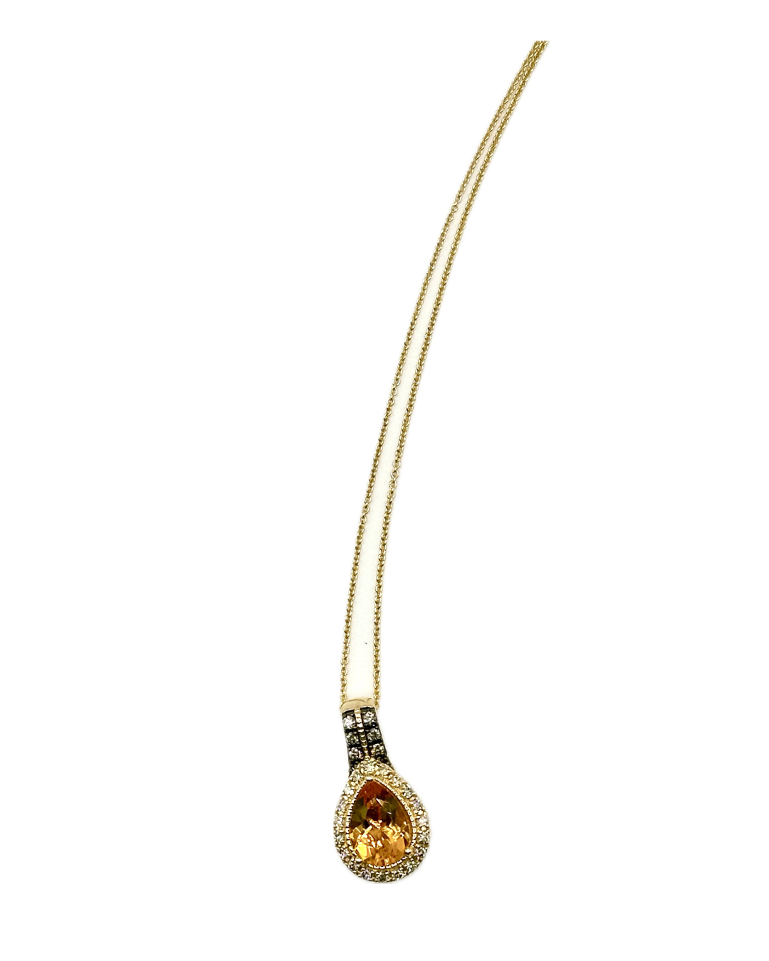 14k Honey Gold LeVian 1.5ct Cinnamon Citrine Necklace w Choc and Nude Diamond Accents