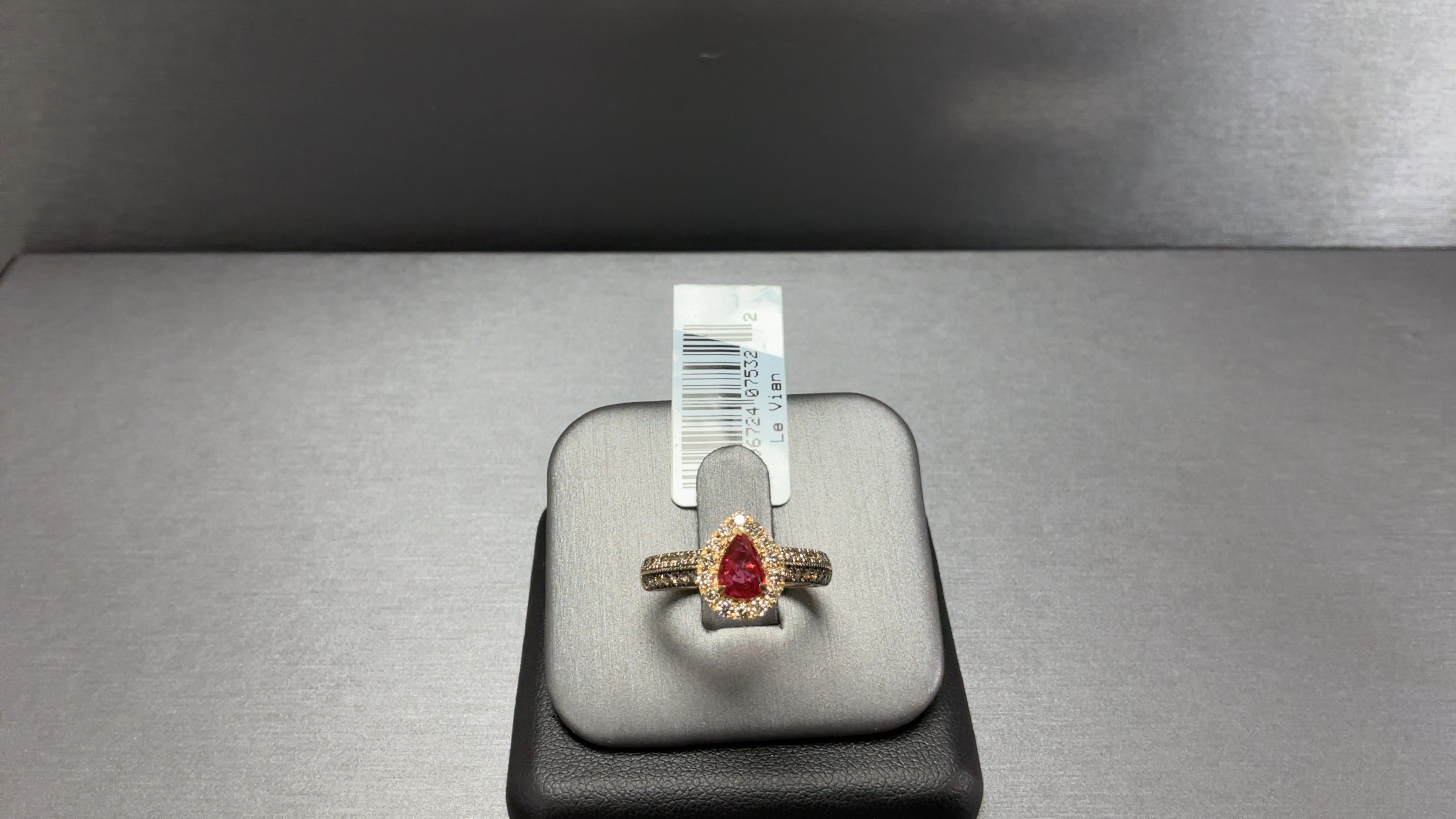14k Honey Gold LeVian Ring 5/8 Passion Pear Shaped Ruby Ctr w 1/2 ct Diamond Sides