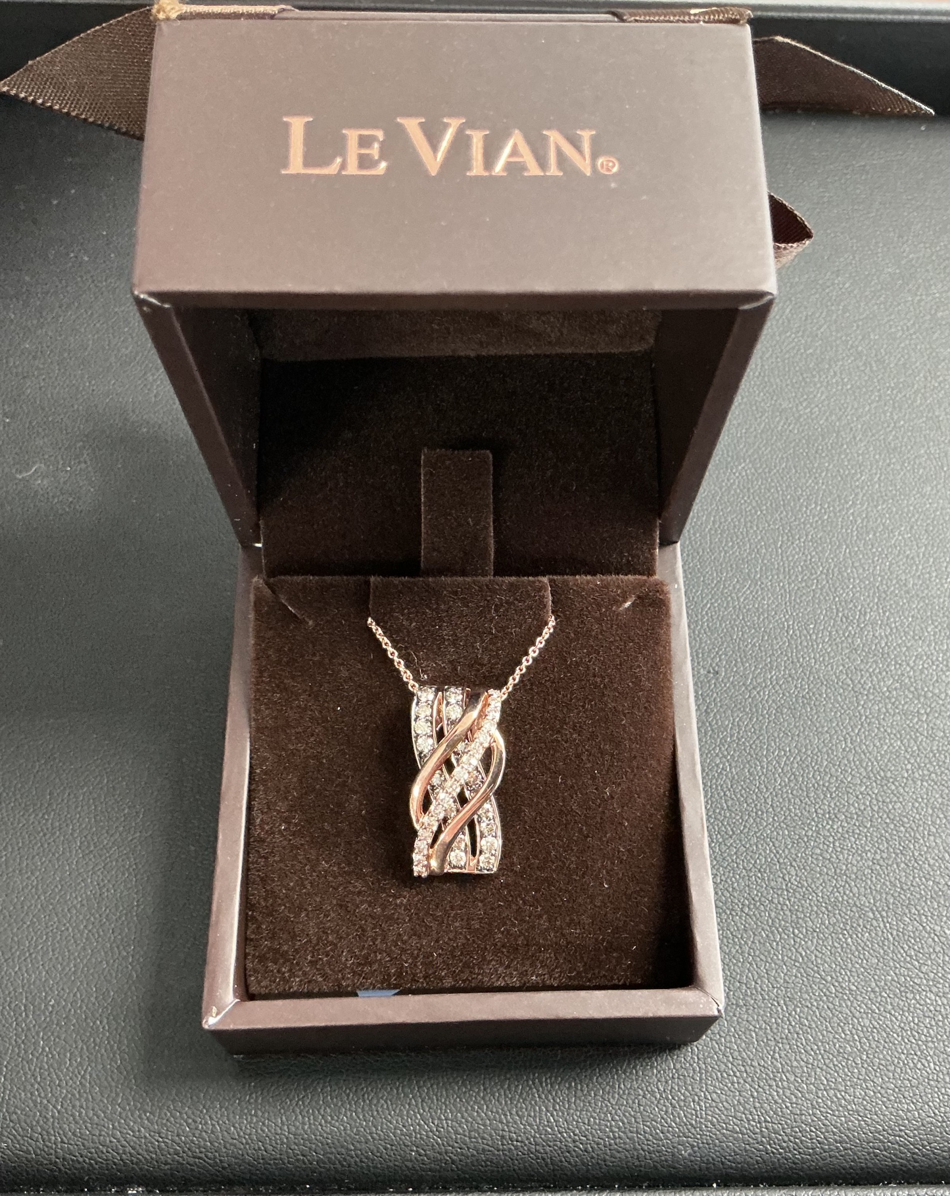 14k Strawberry Gold 1/2 ct Chocolate Diamond 1/5 ct Nude Diamond LeVian Necklace 