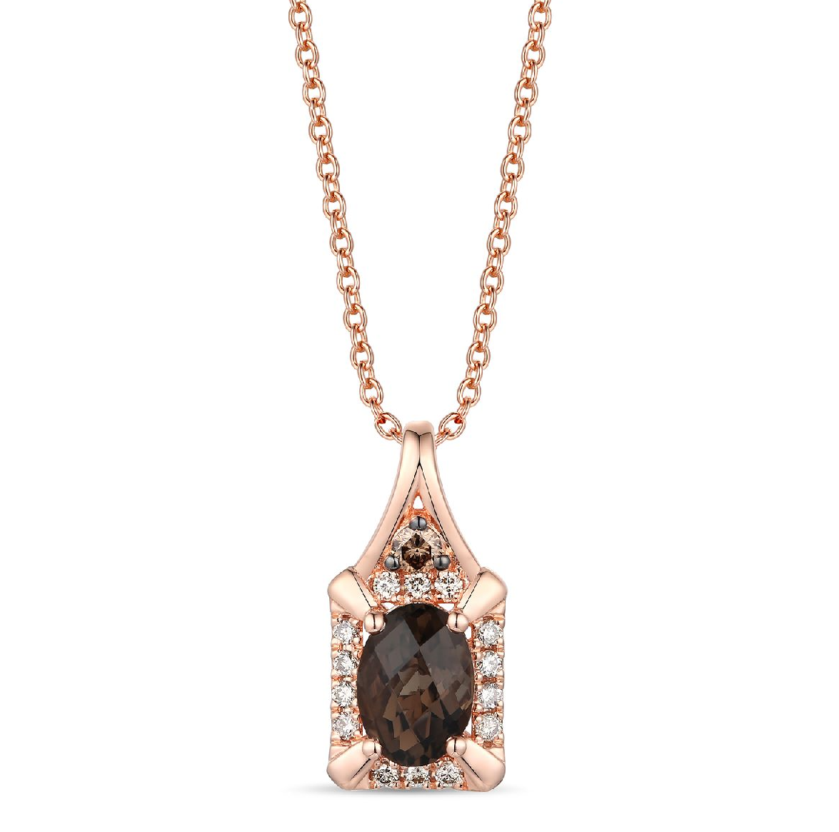 14k Strawberry Gold LeVian 3/4ct Choc Qrtz Necklace with Choc and Nude Dia Sides