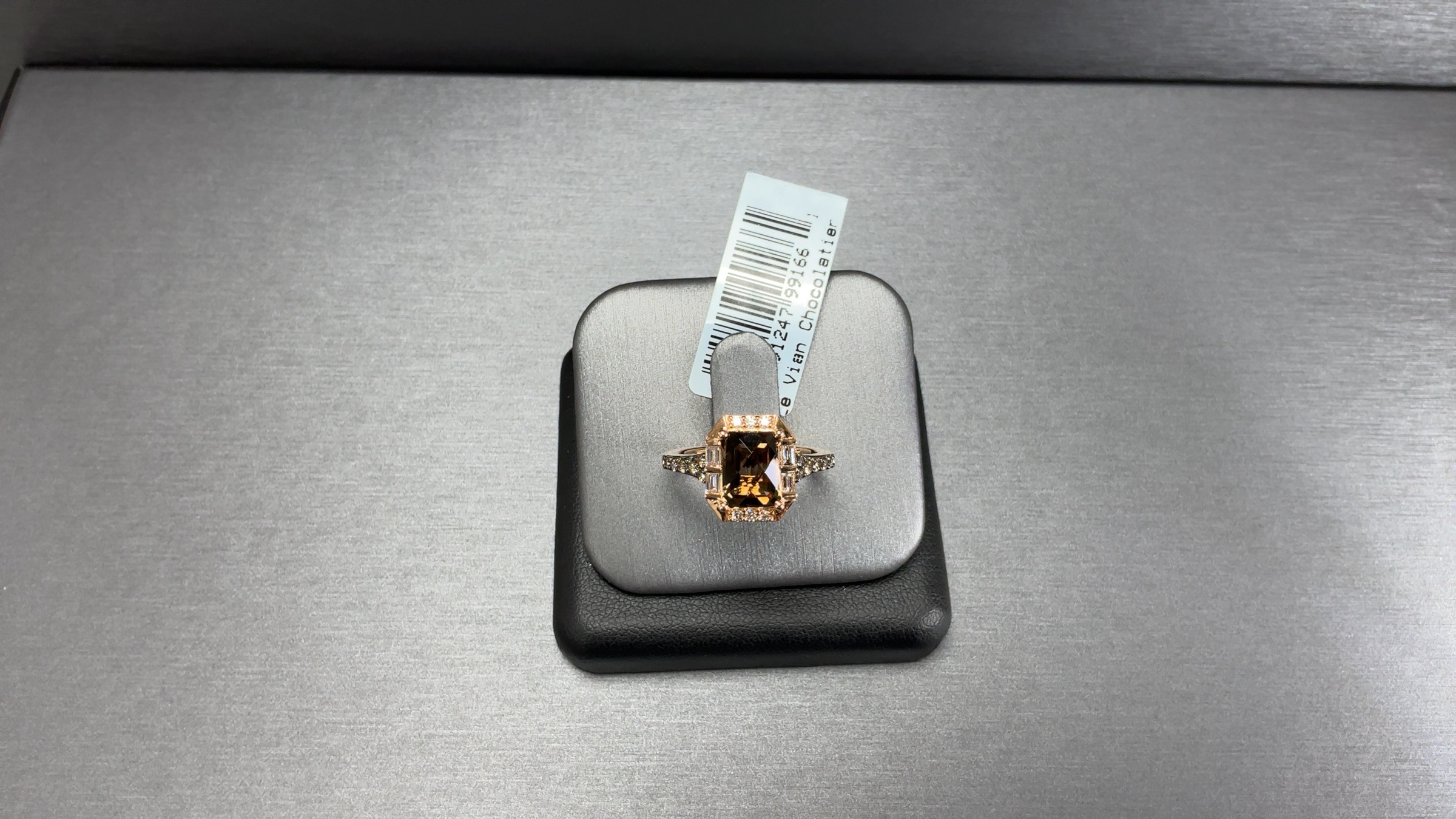 14k Strawberry Gold LeVian Ring w 2 ct Choc Qrtz Ctr w Choc and Nude Dia Accents