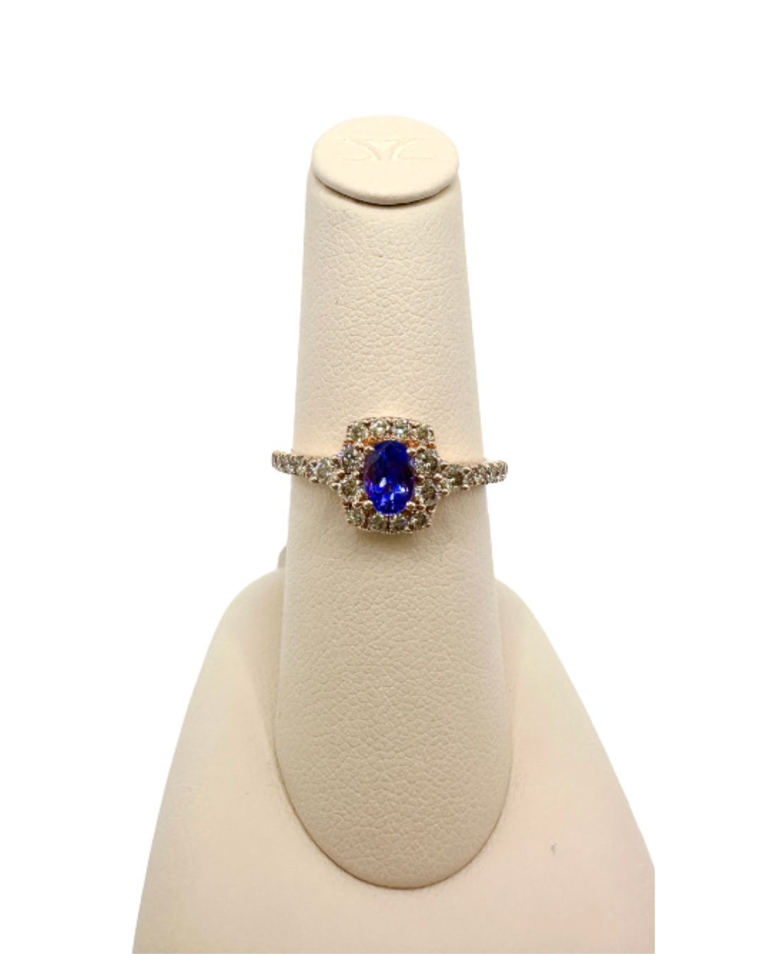14k Strawberry Gold LeVian Ring w 3/8 Blueberry Tanzanite Center 1/2 ct Diamond Sides
