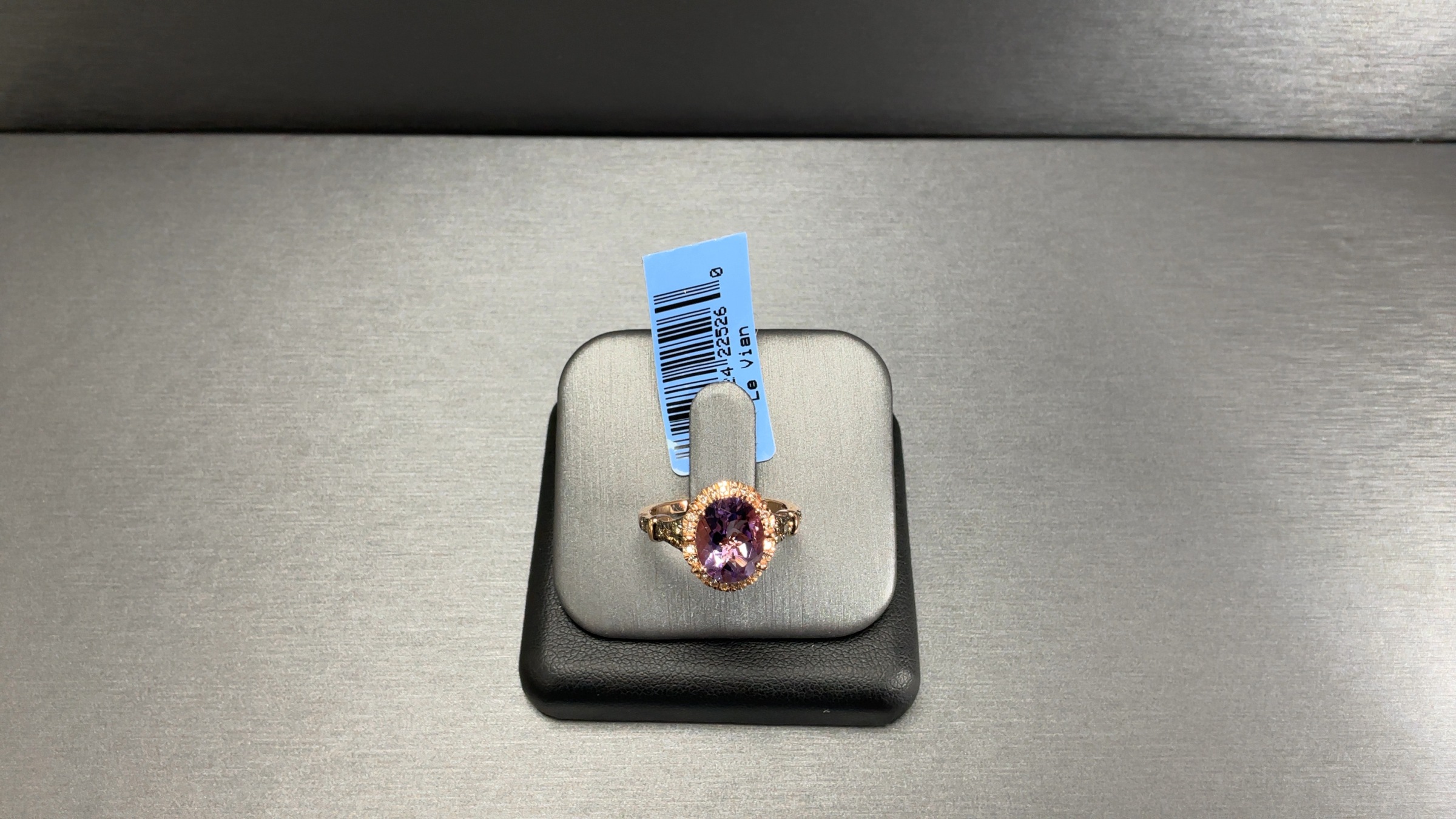 14k Strawberry Gold Levian Ring w 2ct Grape Amethyst and Chocolate and Nude Diamond Sides